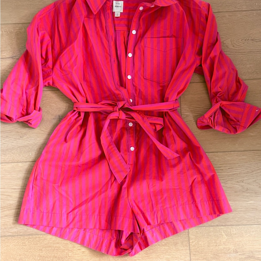 Maeve Vibrant Pink and Red Striped Top